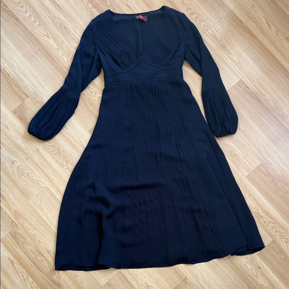 INC International Concepts Black Long-Sleeve Dress Silk Maxi Flowy Size 8